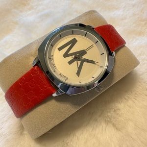 Michael Kors Red Genuine Leather Women’s Watch